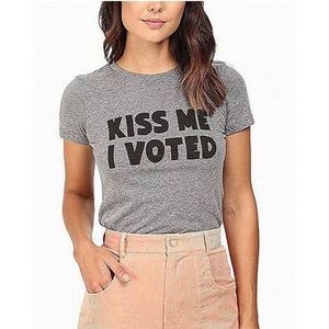 Rachel Antonoff Kiss Me I Voted  Gray T-Shirt